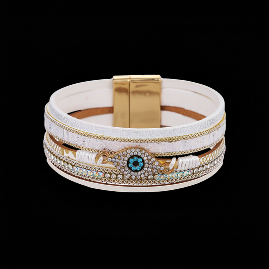 Evil Eye Leather Bracelet main image, pure black background