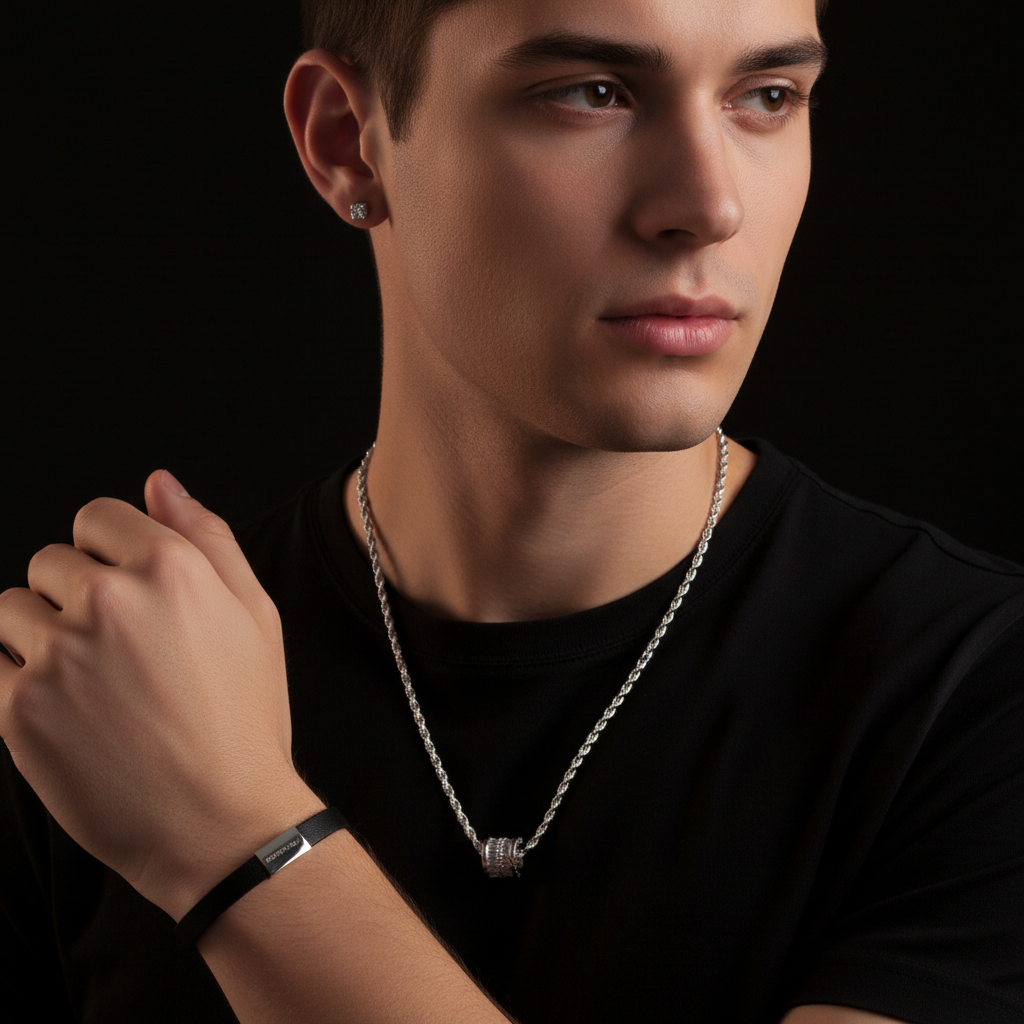 Barrel Pendant Necklace styled with layered jewelry