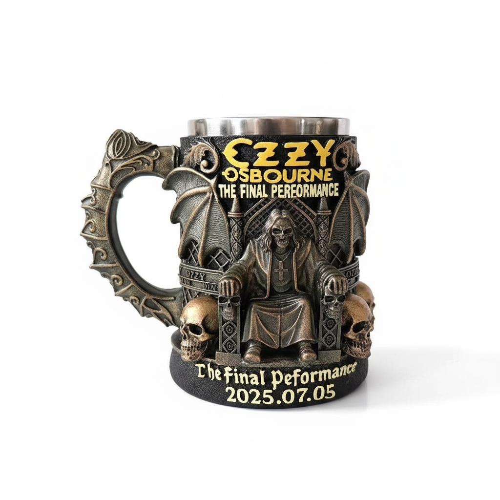Ozzy Osbourne Gothic Skull 3D Mug - White Background (Corrected Handle)