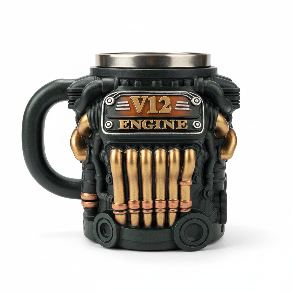 V12 Engine 3D Mug - Pure White Background